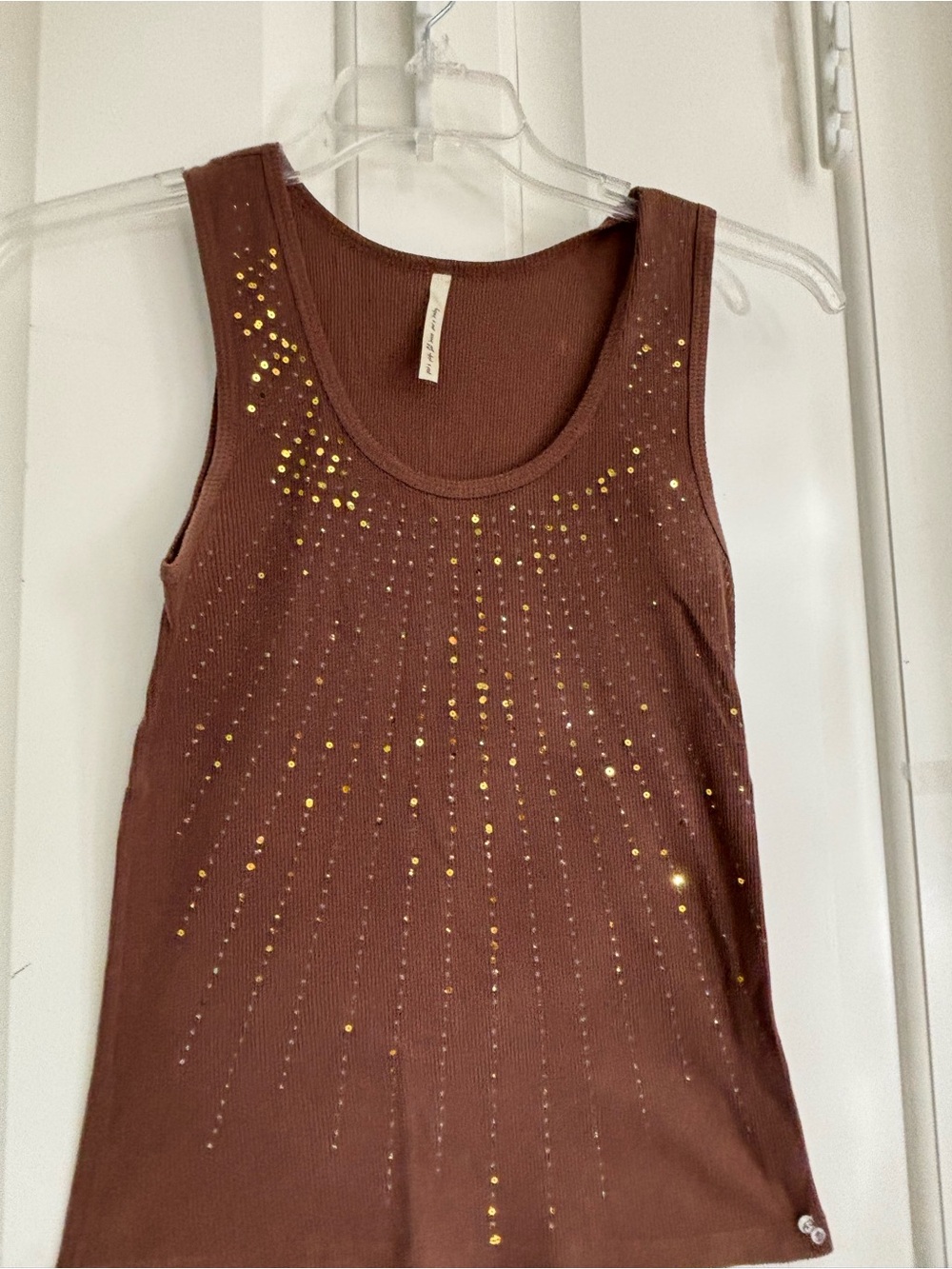 Women’s Brown Tank Top with Gold Stud Detail size is small